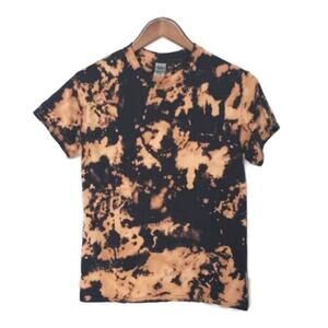 Upcycled Custom Bleached Tie Dye Black T-Shirt Sz Small